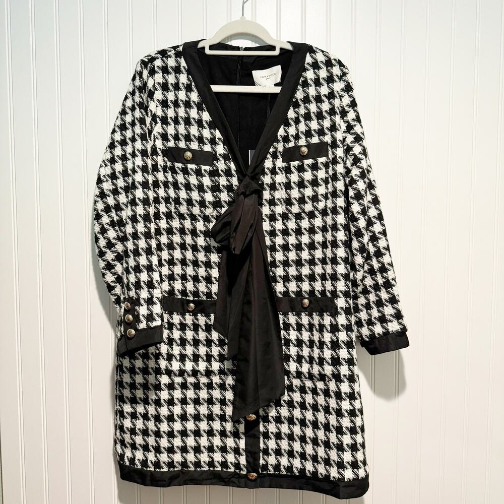 Tuckernuck Pomander Place Coco Tweed Bow Dress Black White NEW Size Large - Picture 2 of 10